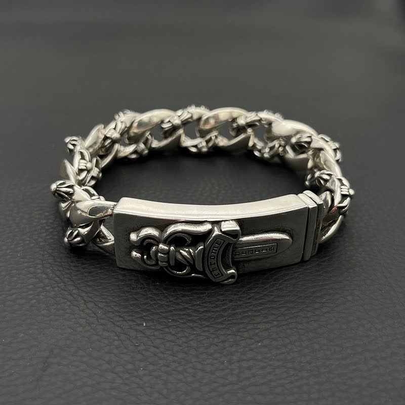 Chrome Hearts Silver Tone Chain Bracelets with Engraved Clasps